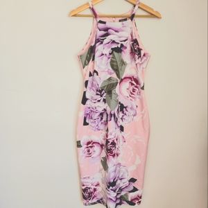 Vince Camuto Women's blush pink floral midi semi formal dress size 6